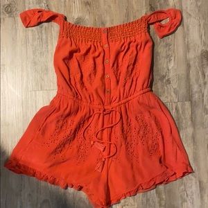 Orange AEO romper with pockets